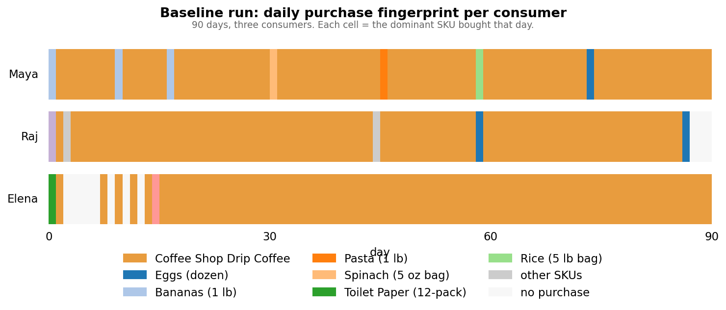 Baseline run: daily purchase fingerprint per consumer
